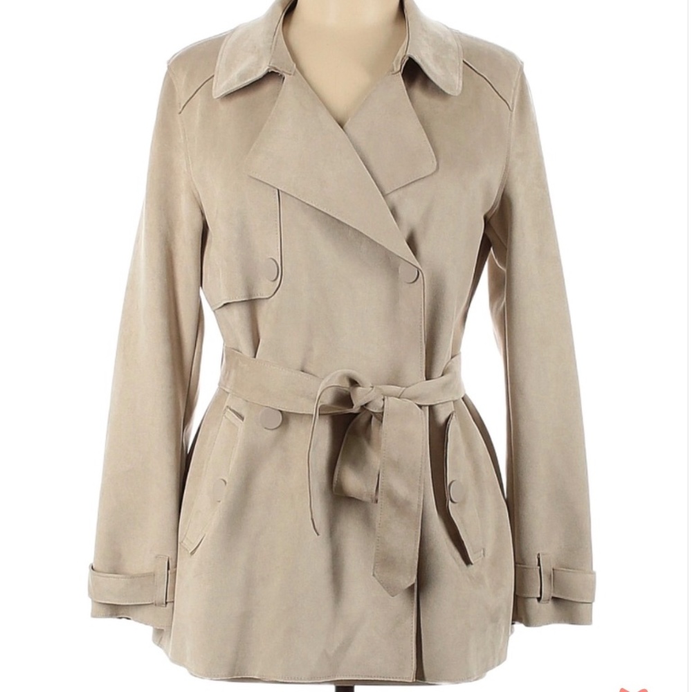Faux suede trench coat